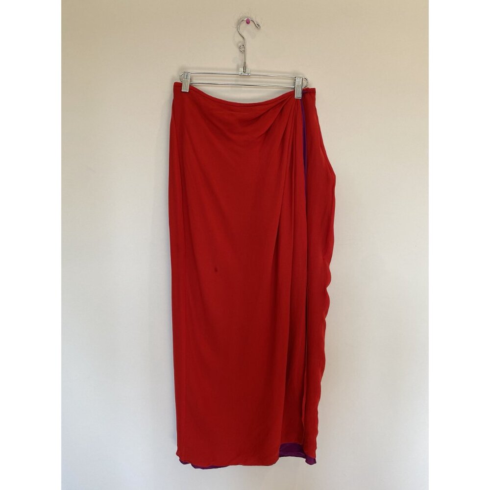 Linda Allard Ellen Tracy Red Purple 100% Silk Skirt Size 10 Vintage - Picture 3 of 8